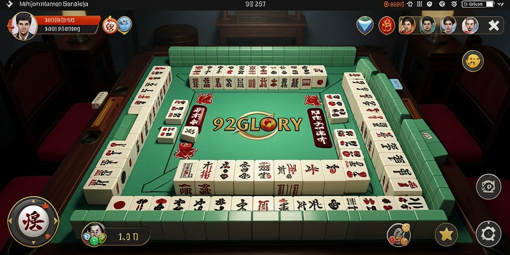 Screenshot gameplay 92GLORY menampilkan papan Mahjong penuh tantangan.