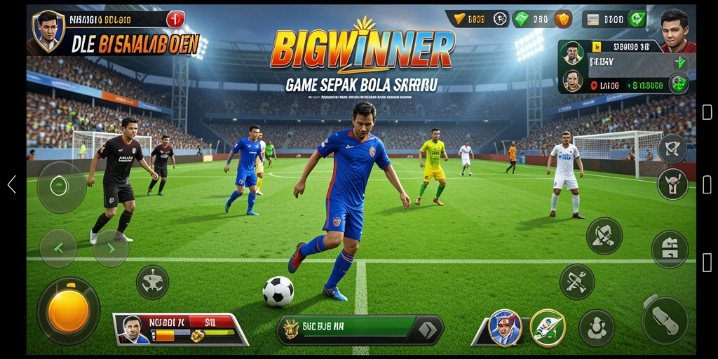Tampilan gameplay seru dalam BIGWINNER dengan aksi sepak bola yang mendebarkan.
