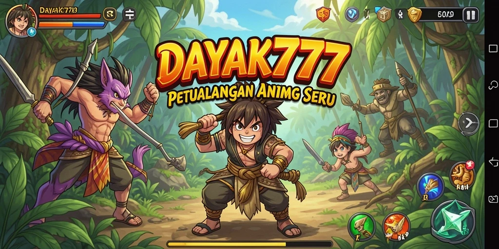 Screenshot utama DAYAK777 menampilkan berbagai karakter Anime dengan aksi seru.