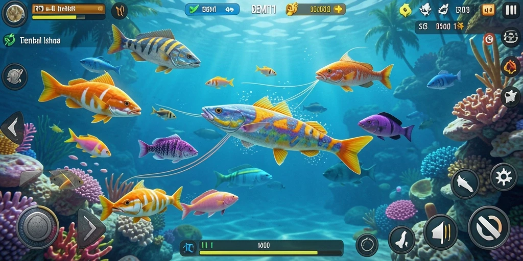 Screenshot gameplay <strong>DEMI11</strong> yang menampilkan aksi menangkap ikan.
