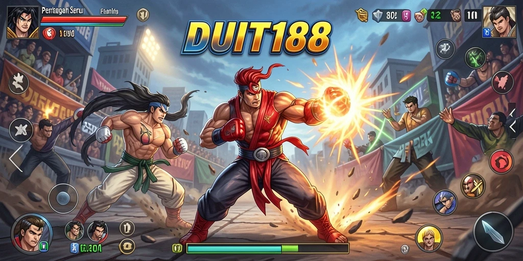 Tangkapan layar dari game Fighting DUIT188 dengan pertarungan yang seru.