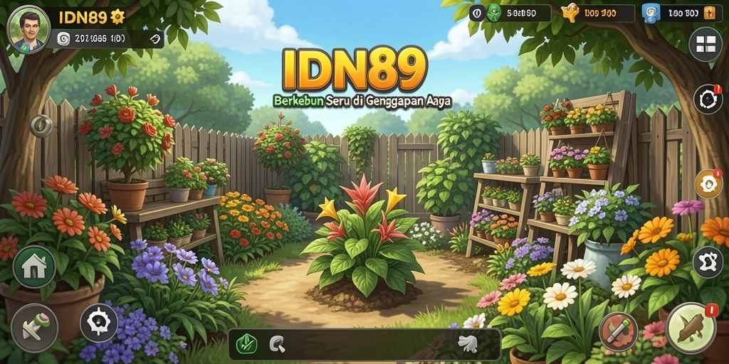 Screenshot gameplay IDN89 menampilkan aktivitas berkebun yang menarik.