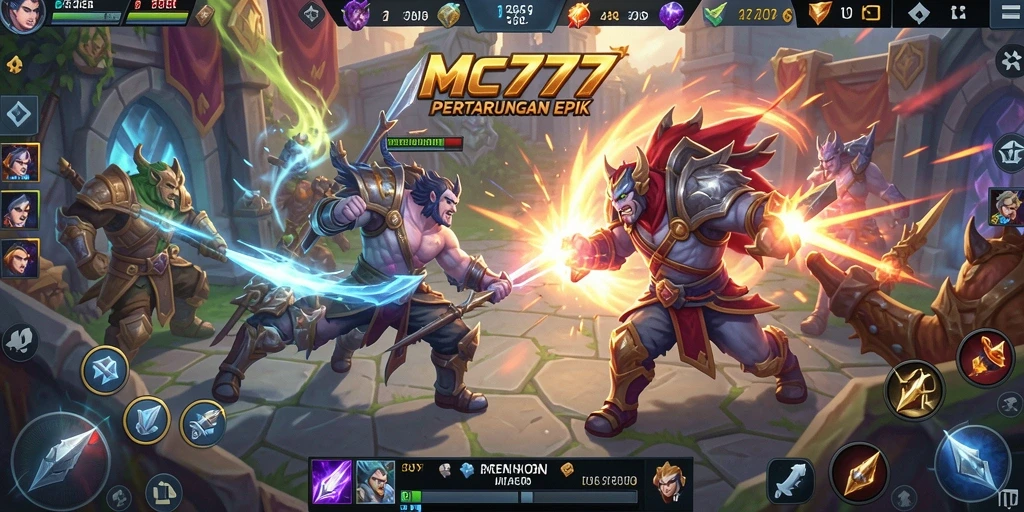 Screenshot gameplay MOBA seru saat karakter beraksi di arena.