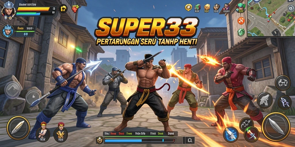 Screenshot gameplay SUPER33 yang menunjukkan pertarungan menegangkan.